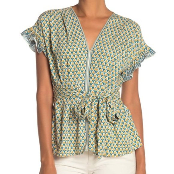Max Studio Ruffle Sleeve Print Top NWT - Picture 2 of 3